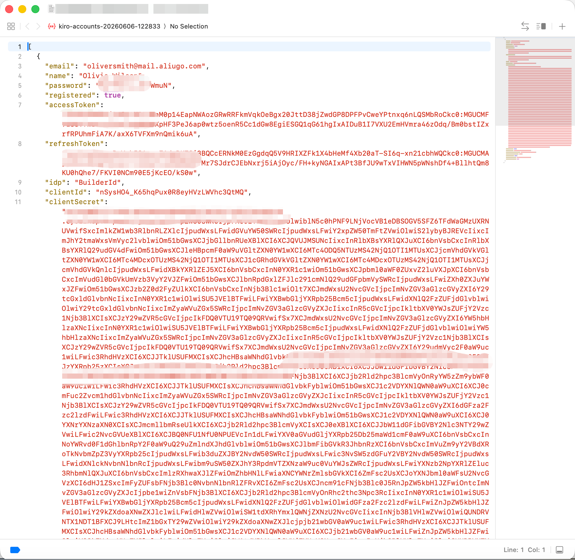 Kiro 凭据 JSON 示例